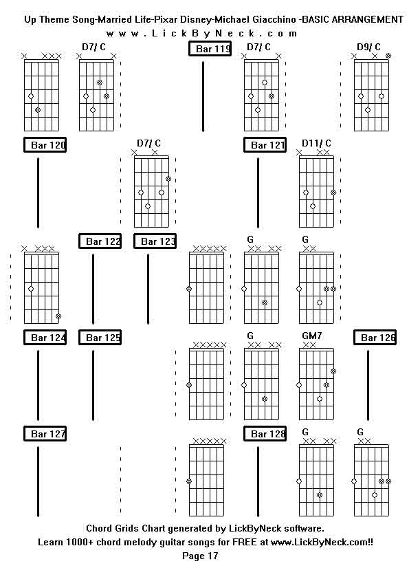 Chord Grids Chart of chord melody fingerstyle guitar song-Up Theme Song-Married Life-Pixar Disney-Michael Giacchino -BASIC ARRANGEMENT,generated by LickByNeck software.